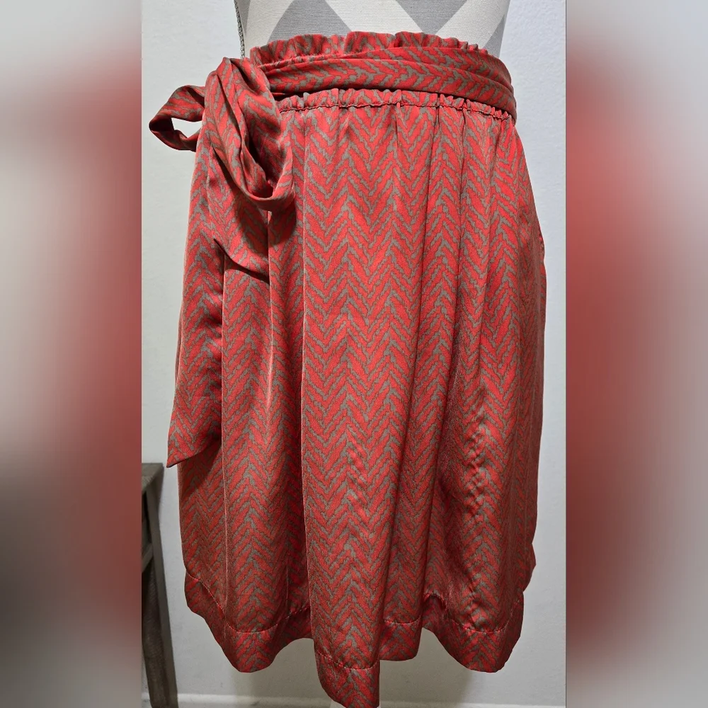 Banana Republic ​Rust Orange Chevron Tie Waist Skirt Gray Zig Zag Size 12 - Picture 2 of 11